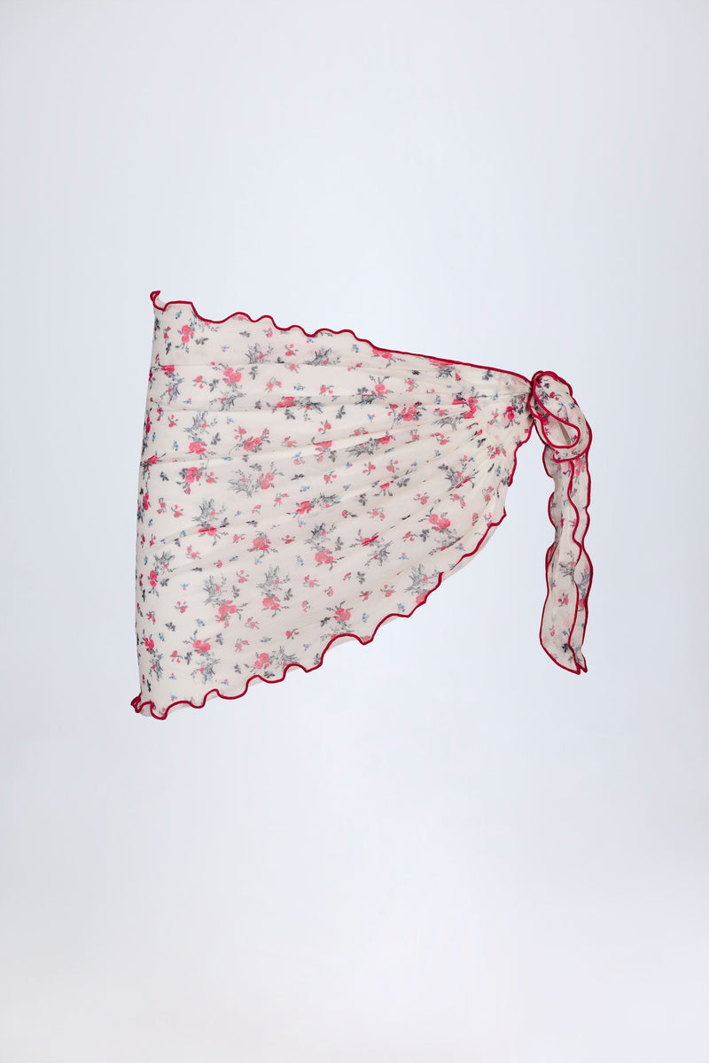 Side-Tie Sarong in Red Floral