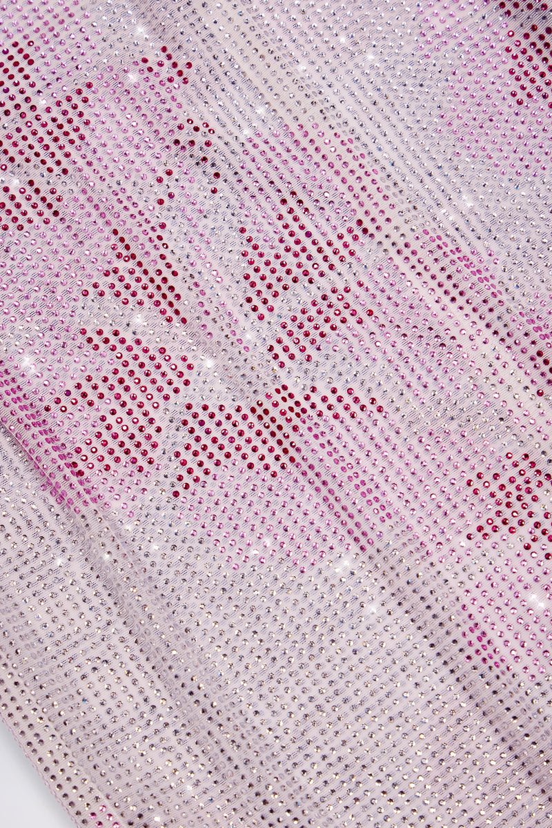 Embellished Cowl-Neck Maxi Dress in Pink and White Hotfix